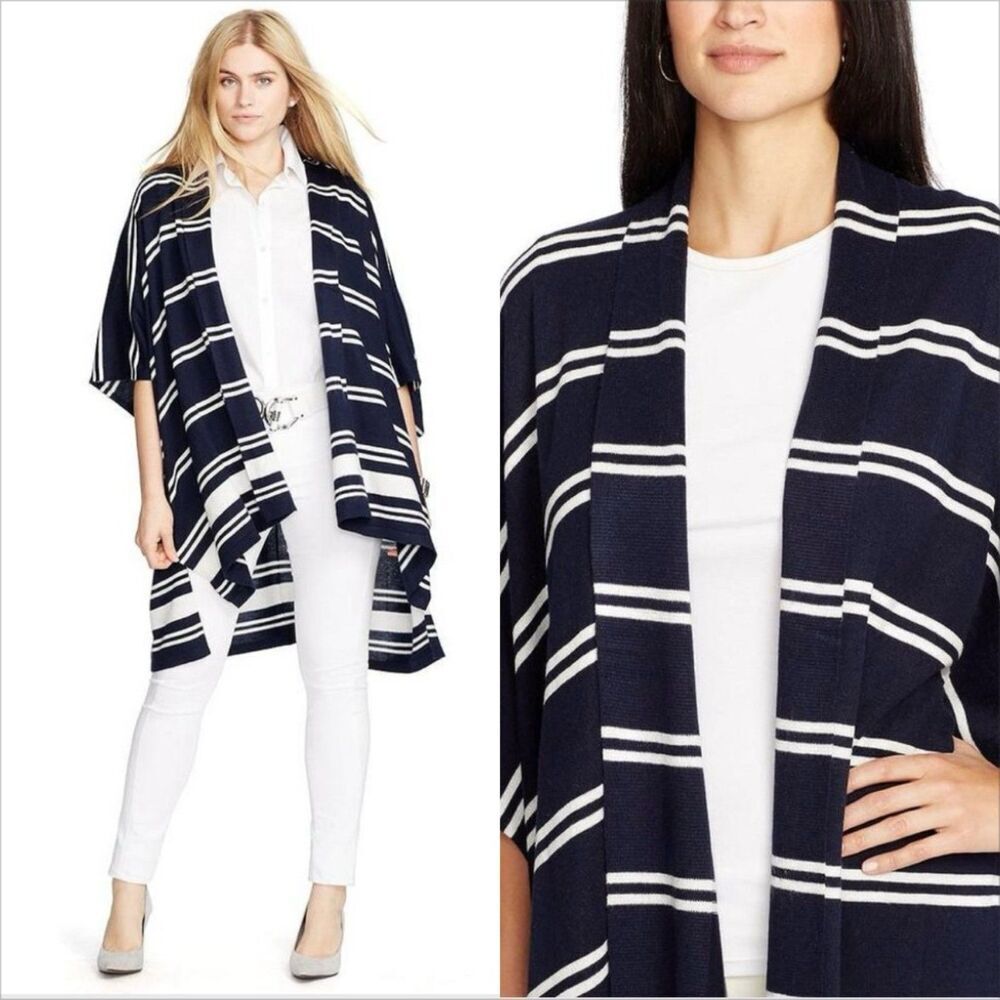 Lauren Ralph Lauren Silk Cashmere Draped Poncho Cardigan Size 1X Navy READ Flaws - Picture 2 of 11